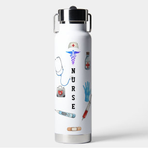 Personalised Cute Travel Nurse Monogram Gift  Water Bottle