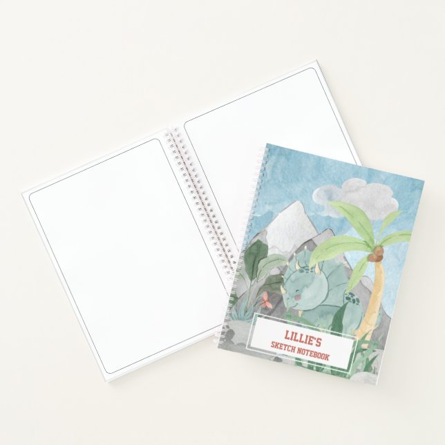 Personalised Cute Triceratops Dinosaur Sketch Notebook (Inside)