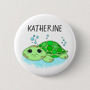 Personalised Cute Turtle Cartoon Name 6 Cm Round Badge