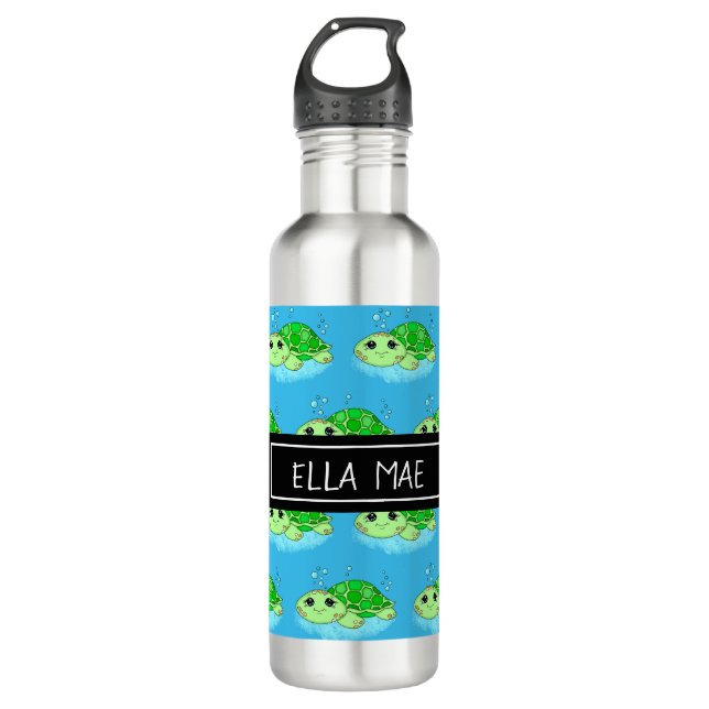 Personalised Cute Turtle Cartoon Name  710 Ml Water Bottle (Front)