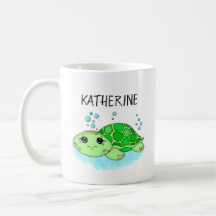 Personalised Cute Turtle Cartoon Name  Coffee Mug