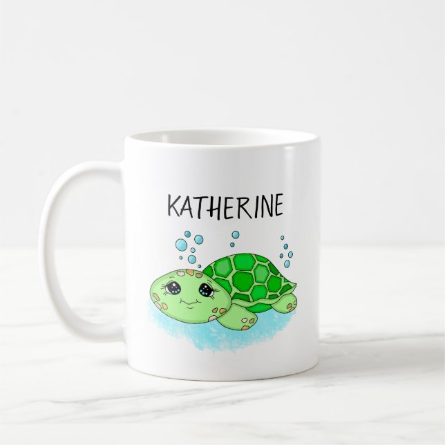 Personalised Cute Turtle Cartoon Name  Coffee Mug (Left)
