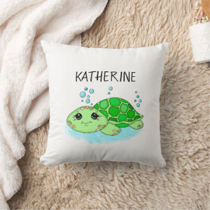 Personalised Cute Turtle Cartoon Name  Cushion