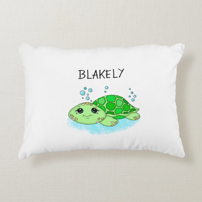 Personalised Cute Turtle Cartoon Name  Decorative Cushion (Front)