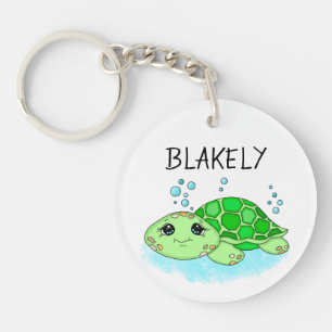 Personalised Cute Turtle Cartoon Name  Key Ring