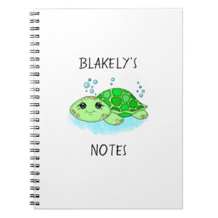 Personalised Cute Turtle Cartoon Name  Notebook