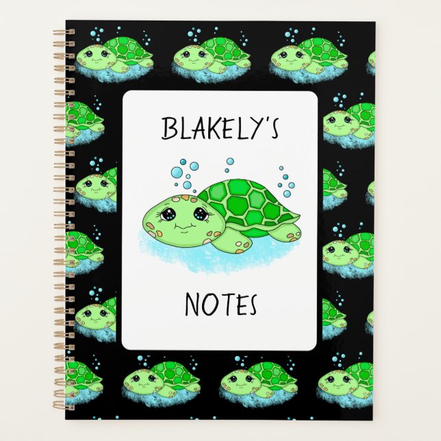 Personalised Cute Turtle Cartoon Name  Planner (Front)