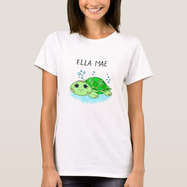 Personalised Cute Turtle Cartoon Name  T-Shirt (Front)