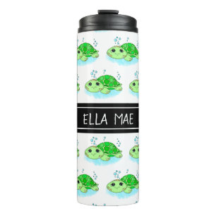 Personalised Cute Turtle Cartoon Name Thermal Tumbler