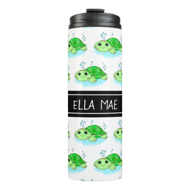 Personalised Cute Turtle Cartoon Name  Thermal Tumbler (Front)