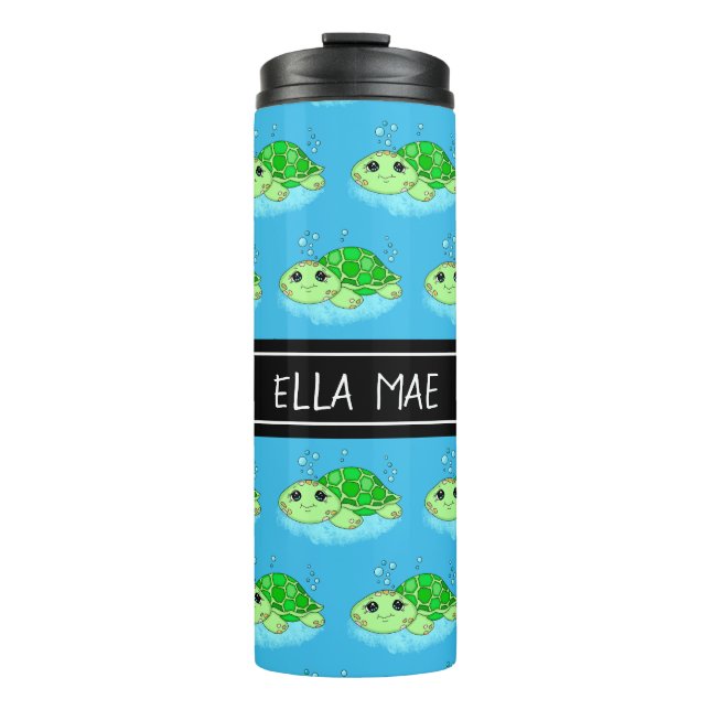 Personalised Cute Turtle Cartoon Name  Thermal Tumbler (Front)