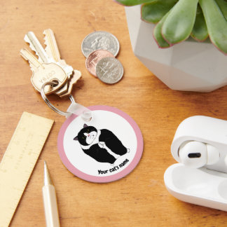 Personalised Cute Tuxedo Cat Lover Keychain