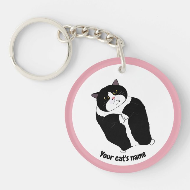 Personalised Cute Tuxedo Cat Lover Keychain (Front)