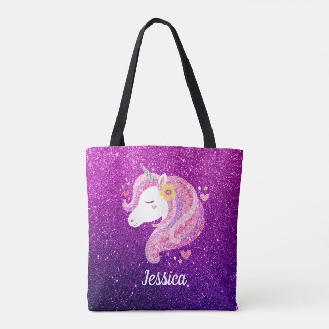 Personalised Cute Unicorn Girls School Tote Bag (Back)