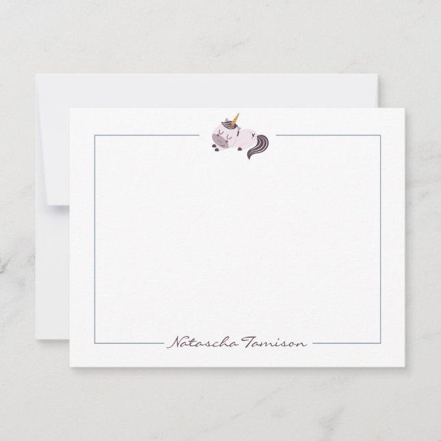 Personalised Cute Unicorn Note Card (Front)