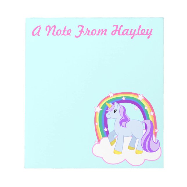 Personalised Cute Unicorn Note Pad (Front)