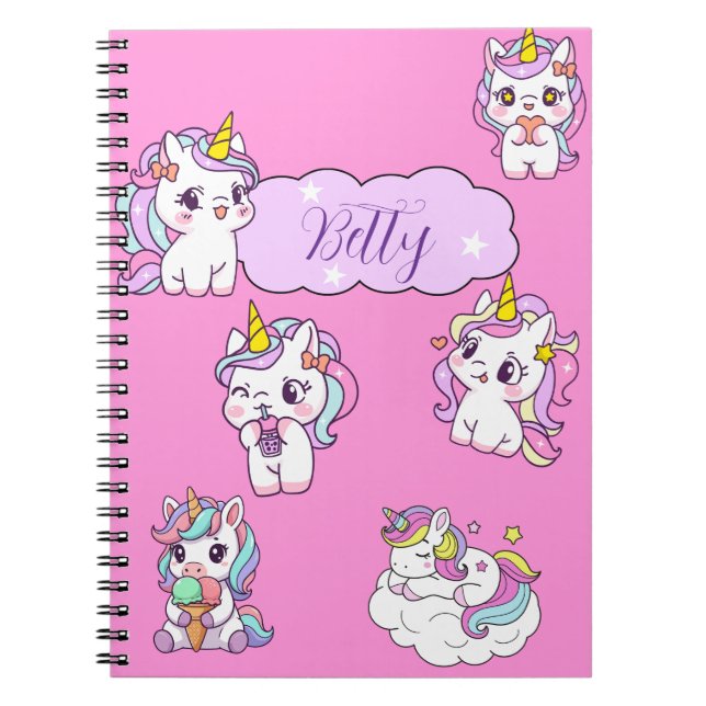 Personalised Cute Unicorn  Notebook (Front)