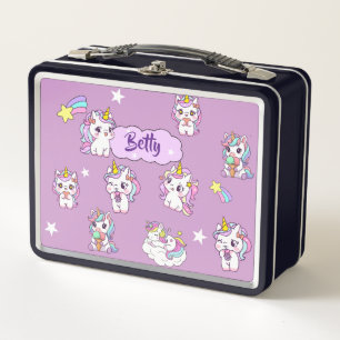 Personalised Cute Unicorn Purple Metal Lunch Box