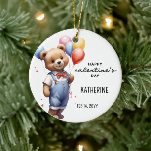Personalised Cute Valentines Day Watercolor Bear Ceramic Tree Decoration