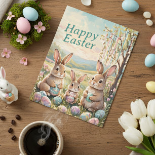 Personalised Cute Vintage Bunnies And Easter Eggs Postcard