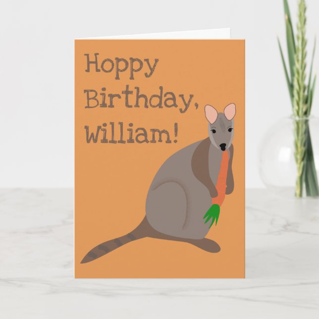 Personalised Cute Wallaby Eating A Carrot Birthday Card (Front)