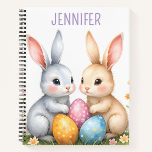 Personalised Cute Watercolor Easter Bunnies Notebook