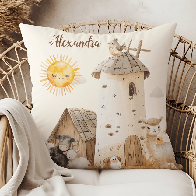 Personalised Cute Watercolor Farm Animals  Cushion (Creator Uploaded)