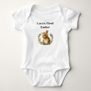 Personalised Cute Watercolor floral Easter Bunny Baby Bodysuit