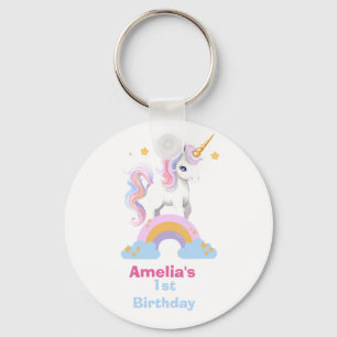 Personalised Cute Watercolor Rainbow Unicorn Key Ring