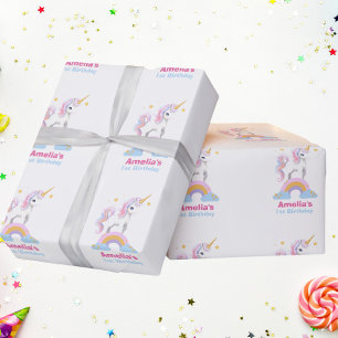 Personalised Cute Watercolor Rainbow Unicorn Wrapping Paper