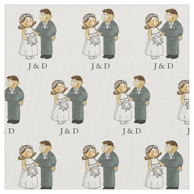 personalised cute wedding couple bride & groom fabric (Close Up)