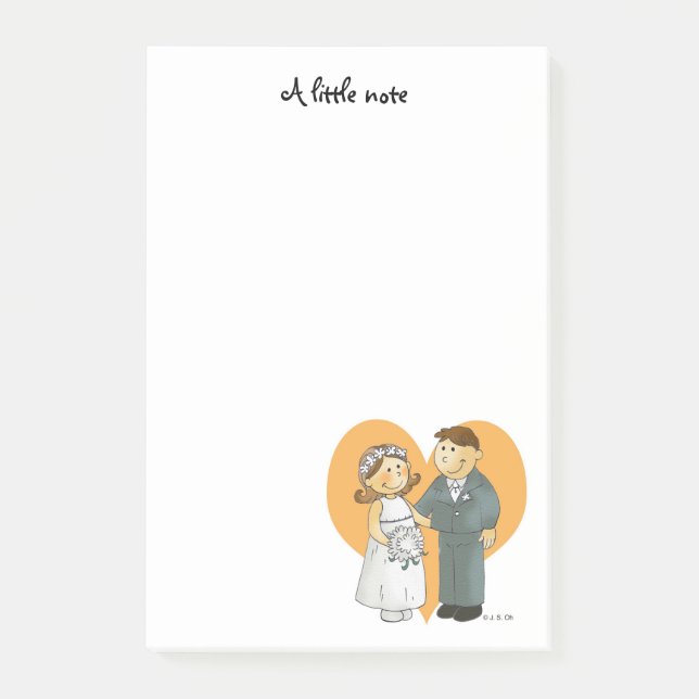 personalised cute wedding couple bride & groom post-it notes (Front)