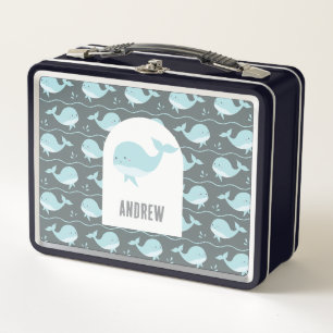 Personalised Cute Whale Ocean Animals Kids Pastel Metal Lunch Box