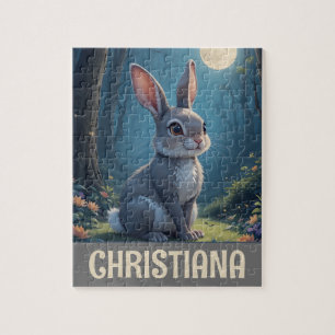 Personalised Cute Whimsical Bunny Rabbit Jigsaw Puzzle