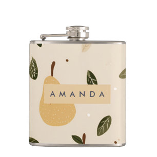 Personalised Cute Whimsical Pear Pattern  Hip Flask