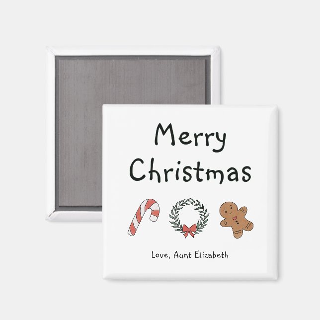 Personalised Cute Whimsical Simple Merry Christmas Magnet (Front/Back)