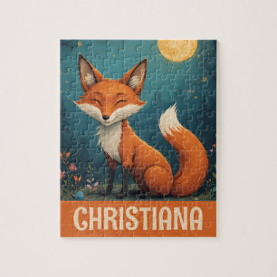 Personalised Cute Whimsical Sitting Fox Jigsaw Puzzle