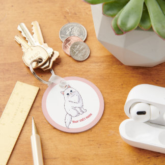 Personalised Cute White Cat Lover Keychain