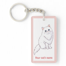Personalised Cute White Cat Lover Keychain