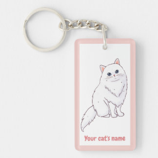 Personalised Cute White Cat Lover Keychain