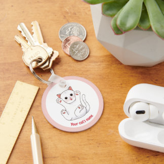 Personalised Cute White Cat Lover Keychain