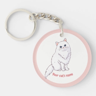 Personalised Cute White Cat Lover Keychain