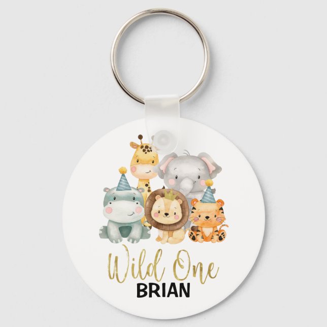 Personalised Cute Wild One Safari Animals Key Ring (Front)