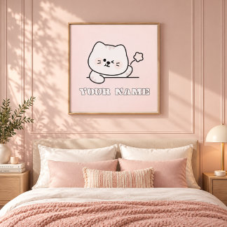 Personalised Cute Winking Cat Name Canvas Print
