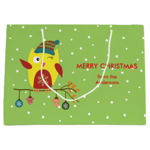 Personalised Cute Winter Owl Christmas Design Large Gift Bag