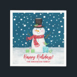 Personalised Cute Winter Snowman Christmas  Napkin<br><div class="desc">Decorate your Christmas party with this loveable snowman Christmas holiday napkin. It features a cute snowman on a snowy night. Perfect for a winter celebration. Easy to personalise with your message and name. Designed for you by Blackberry Boulevard.</div>
