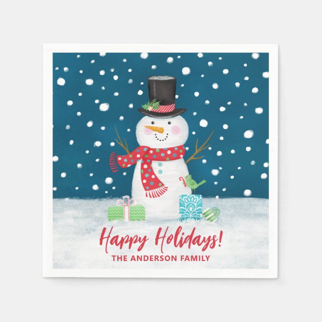 Personalised Cute Winter Snowman Christmas  Napkin (Front)