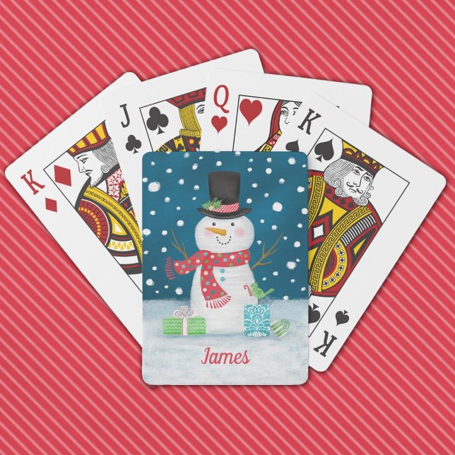 Personalised Cute Winter Snowman Playing Cards (Cute snowman playing cards make a fun stocking stuffer, Personalize them with your name.)