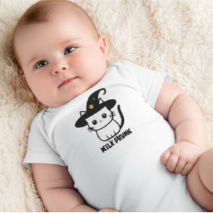 Personalised Cute Witch Cat Funny Halloween Baby Bodysuit