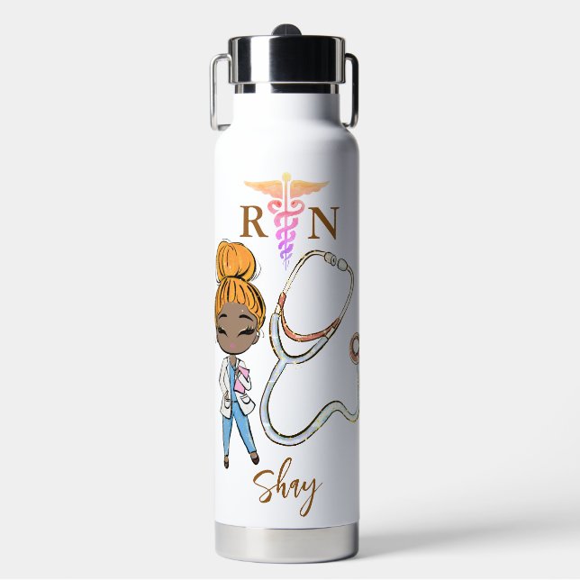 Personalised Cute Women Nurse Monogram Gift Water  Water Bottle (Front)